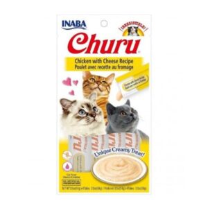 Inaba Churu Lickable Cat Treat Creamy Puree : Chicken with Cheese Recipe, Pack of 6