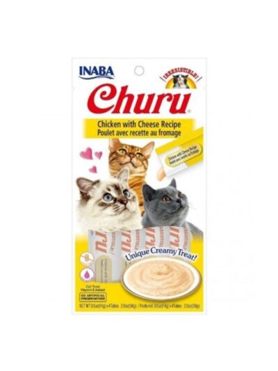 Inaba Churu Lickable Cat Treat Creamy Puree : Chicken with Cheese Recipe, Pack of 6
