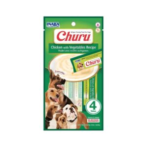 Inaba Churu Chicken with Vegetable Recipe Dog Treats, Grain-Free, High Protein, Soft & Creamy, Premium Japanese Dog Snack