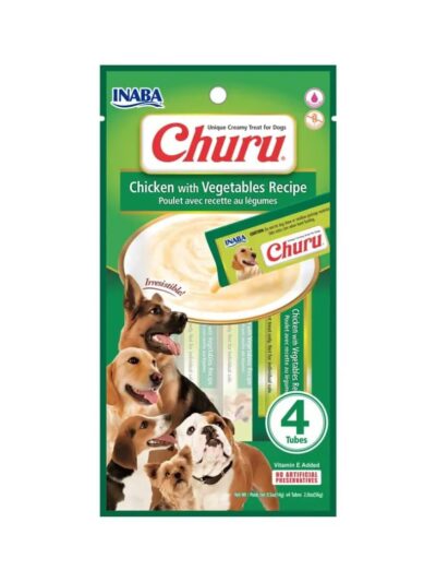 Inaba Churu Chicken with Vegetable Recipe Dog Treats, Grain-Free, High Protein, Soft & Creamy, Premium Japanese Dog Snack