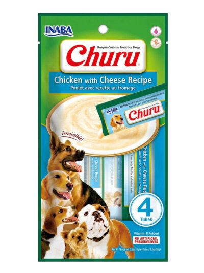 Inaba Churu Chicken with Cheese Recipe Dog Treats, Grain-Free, High Protein, Soft & Creamy, Premium Japanese Dog Snack