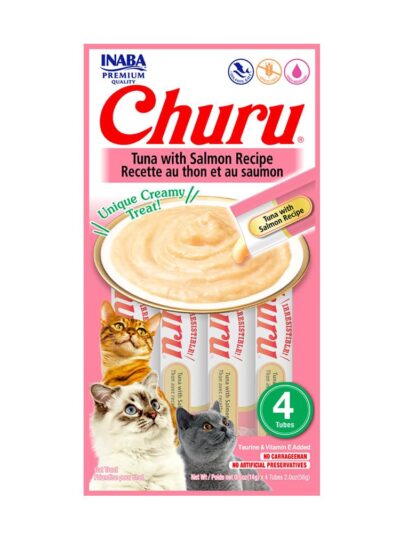 Inaba Churu Lickable Cat Treat Creamy Puree : Tuna with Salmon Recipe, Pack of 6