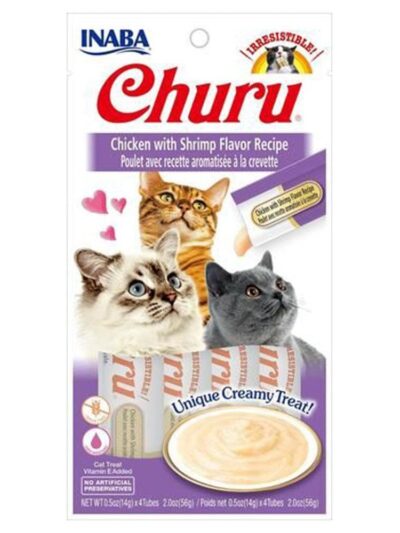 Inaba Churu Lickable Cat Treat Creamy Puree : Chicken with Shrimp Flavor Recipe, Pack of 6
