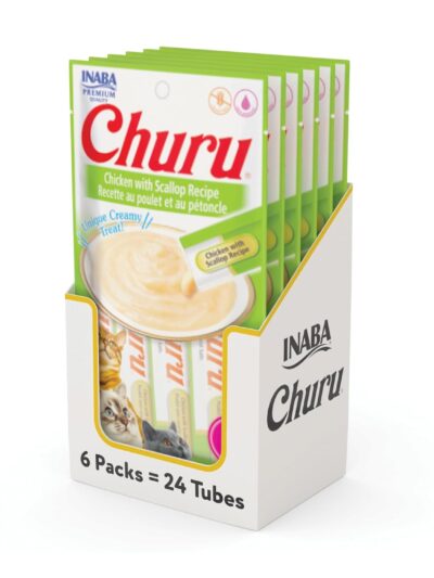 Inaba Churu Lickable Cat Treat Creamy Puree : Chicken with Scallop Recipe, Pack of 6