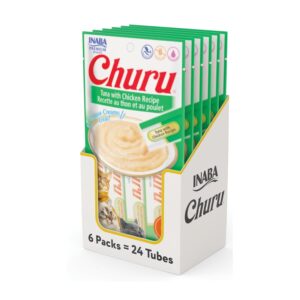 Inaba Churu Lickable Cat Treat Creamy Puree : Tuna with Chicken, Pack of 6
