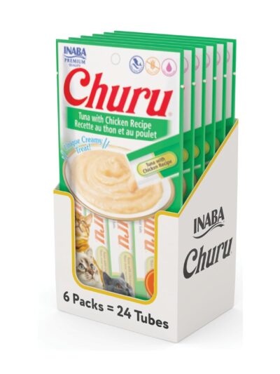 Inaba Churu Lickable Cat Treat Creamy Puree : Tuna with Chicken, Pack of 6