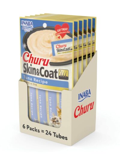 Inaba Churu Lickable Cat Treat Creamy Puree : Tuna Recipe, Skin & Coat, Pack of 6