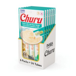 Inaba Churu Lickable Cat Treat Creamy Puree : Chicken with Crab Recipe, Pack of 6