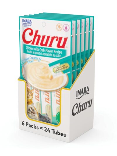 Inaba Churu Lickable Cat Treat Creamy Puree : Chicken with Crab Recipe, Pack of 6