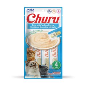 Inaba Churu Lickable Cat Treat Creamy Puree : Tuna With Scallop Recipe, Pack of 6