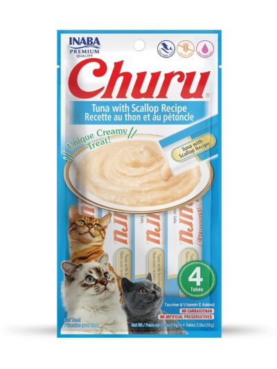 Inaba Churu Lickable Cat Treat Creamy Puree : Tuna With Scallop Recipe, Pack of 6