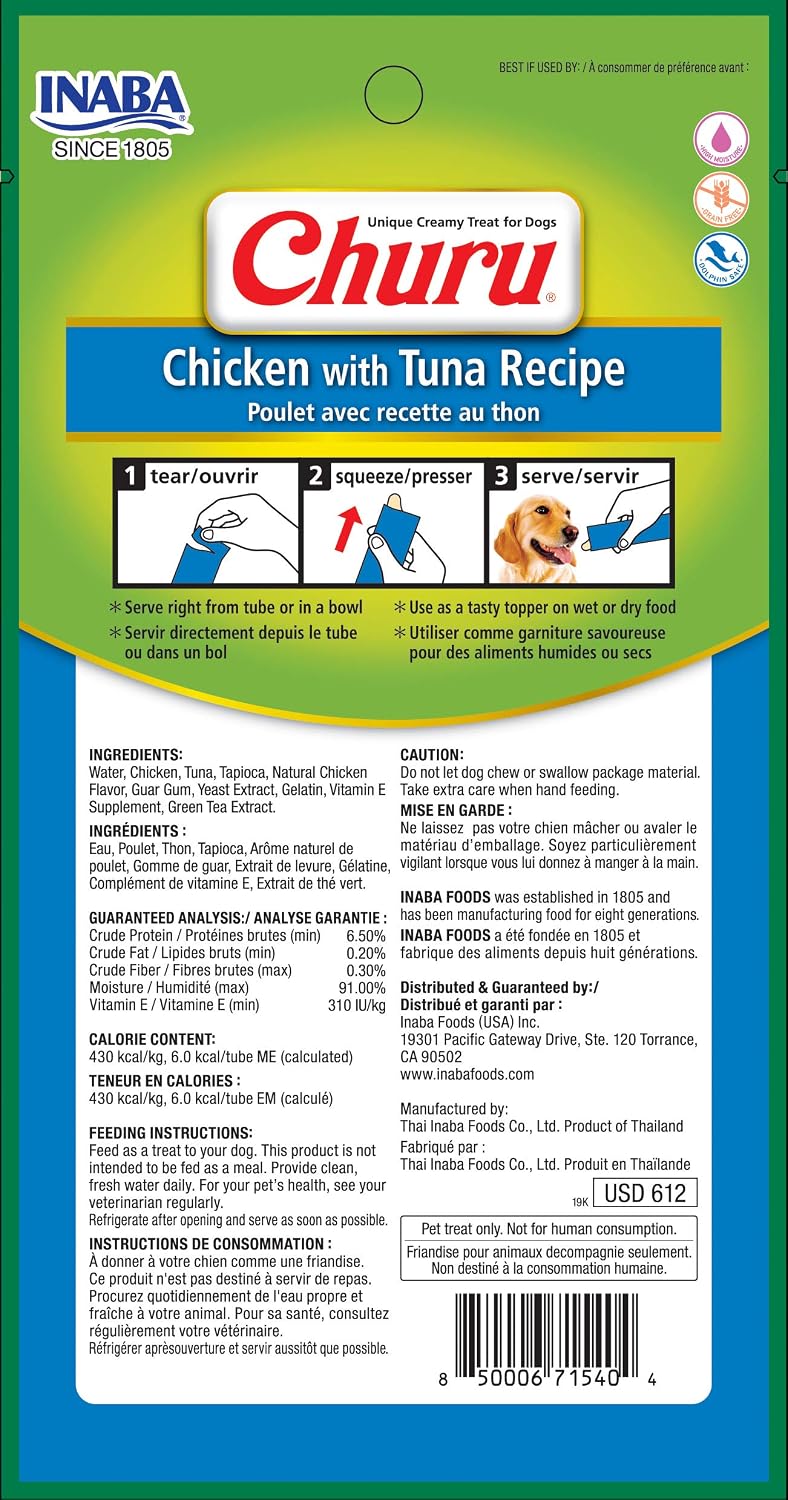 Inaba Churu Chicken with Tuna Recipe Dog Treats, Grain-Free, High Protein, Soft & Creamy, Premium Japanese Dog Snack 2 Inaba Churu Chicken with Tuna Recipe Dog Treats, Grain-Free, High Protein, Soft & Creamy, Premium Japanese Dog Snack - Image 2