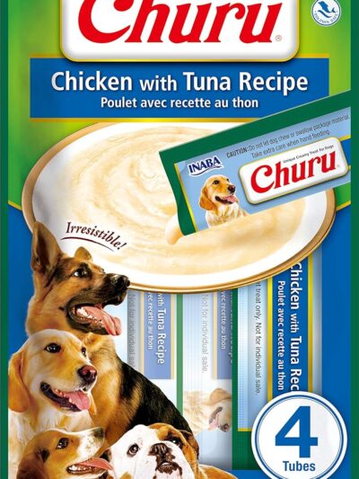 Inaba Churu Chicken with Tuna Recipe Dog Treats, Grain-Free, High Protein, Soft & Creamy, Premium Japanese Dog Snack